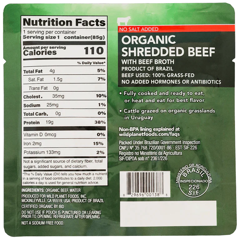 Organic Shredded Beef Single-Serve Pouch No Salt Added - Image 3